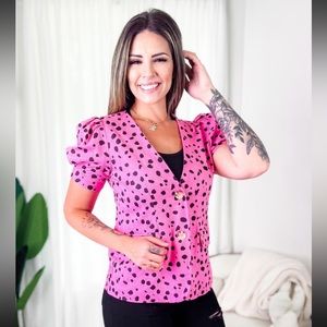 NWOT Jodifl Pink Dalmatian Linen Jacket size small